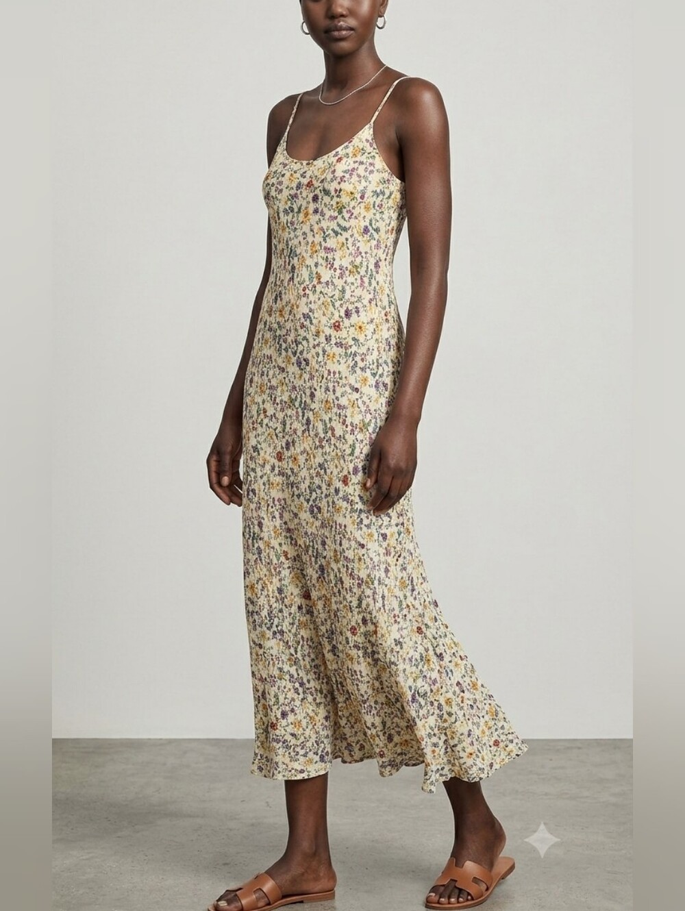 Reformation Cream Yellow Floral Slip Midi Dress Size S